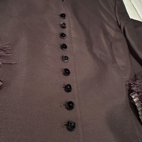 Dana Buchman Blazer Womens Silk Feather Trim  Jacket Velvet Buttons Long Sleeves - Picture 9 of 15